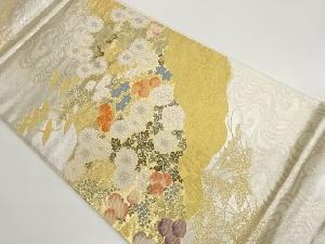 道長取りに花鳥・流水模様織出し袋帯